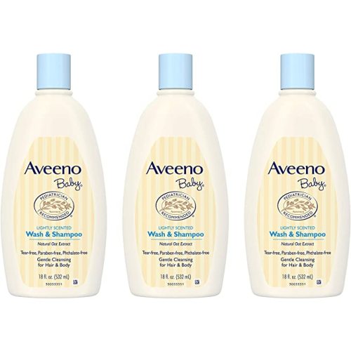 Aveeno Baby Gentle Body Wash & Shampoo with Natural Oat Extract, Tear-Free, Paraben-Free & Phthalate-Free Formula for Baby's Sensitive Hair & Body, Lightly Scented, 3 x 18 fl. oz (Amazon Exclusive) - Pack of 3