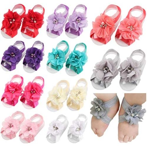 Toptim Baby Girl's Barefoot Sandals Flower for Newborn Toddlers (0-3T)