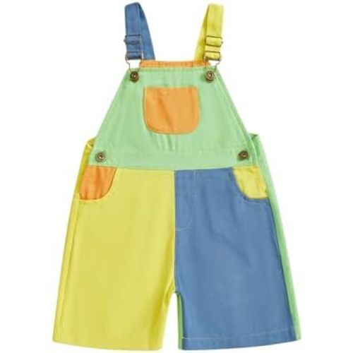 Kids Overalls Boy Girl Pants Toddler Colorful Patchwork Suspender Shorts Adjustable Strap Romper Spring Summer