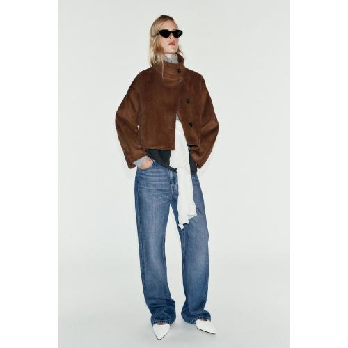 CROPPED FAUX SUEDE JACKET - Brown | ZARA United States