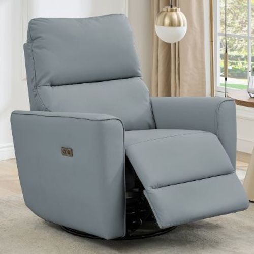 Power Swivel Rocking Recliner Chair,Recliner Glider with Faux Leather Upholstery, Comfortable Rocker Recliner for Living Room and Nursery