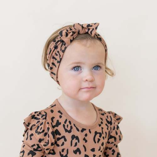 Knotted Bow Headband in Latte Leopard