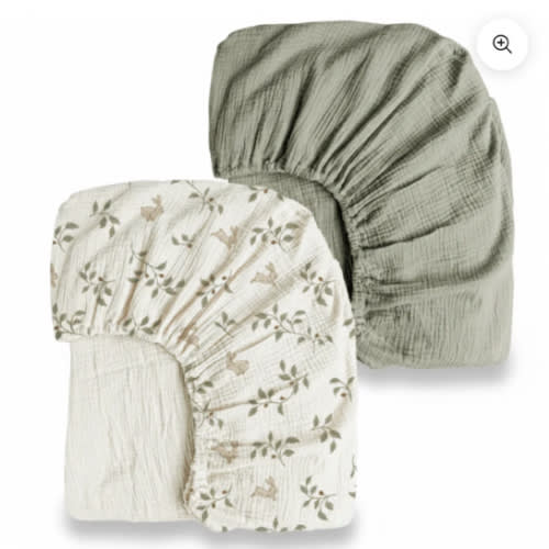 2-Pack Crib & Playard Muslin Sheets, Deep Pocket, 360° Elastic Fit - Babies Mall