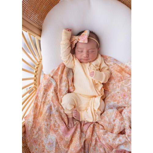 Frill Zip Romper | Pastel Lemon Rib Pointelle – Little and Fern- Size NB