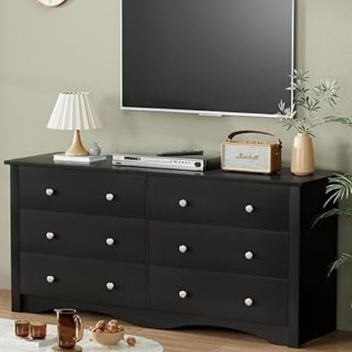 YESHOMY Dresser for Bedroom,6 Drawer Dressers, Storage Chest of Drawers for Hallway,Living Room, Entryway,Deep Black