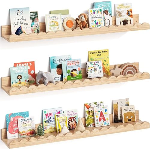 G&W Gruwald Nursery Book Shelves, Set of 3, Nursery Decor for Baby and Toddler, Scalloped Shelves, Book Shelf for Kids Rooms, Wall Book Shelf for Bedroom Kids (White, 36 Inches)