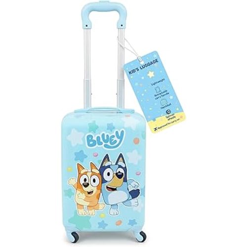 Fast Forward Bluey 20" Hardshell Luggage - Cute & Durable Hard-side Suitcase for Travel with Spinner Wheels 20"x12"x8"