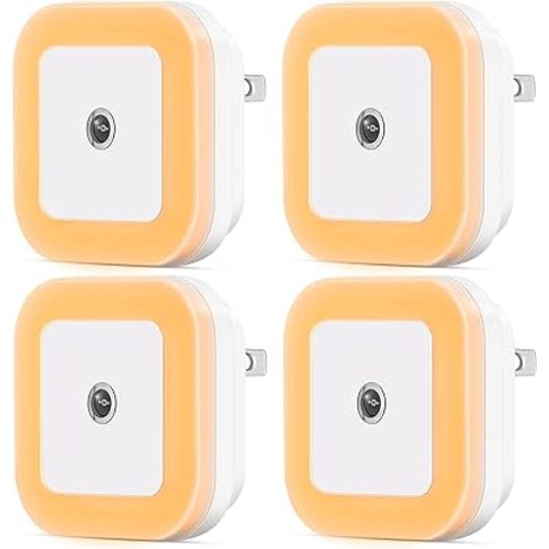 Dimmable LED Night Light with Dusk-to-Dawn Sensor for Nursery, Kids Room, Bedroom, Hallway, Stairs, Bathroom, Kitchen, Warm White, Pack of 4