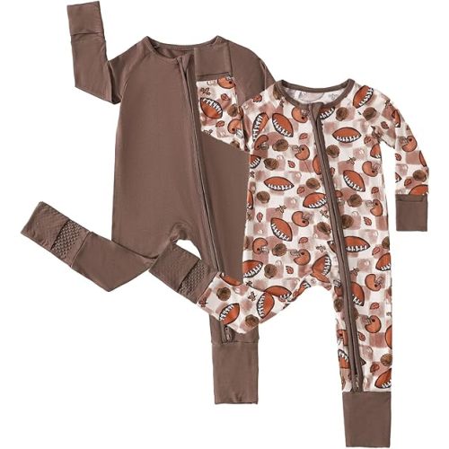 Chichoo Rayon from Bamboo Baby Pajamas Boy 2pack Baseball Football Infant 2 Way Zipper Pjs Romper Newborn Footless Sleeper