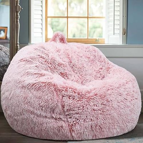Fluffy Stuffed Animal Storage Bean Bag Chair Cover (No Filler), Faux Fur Comfy Bean Bag Cover for Organizing Plush Toys or Textile, for Adults Teens Kids Girls, Blue