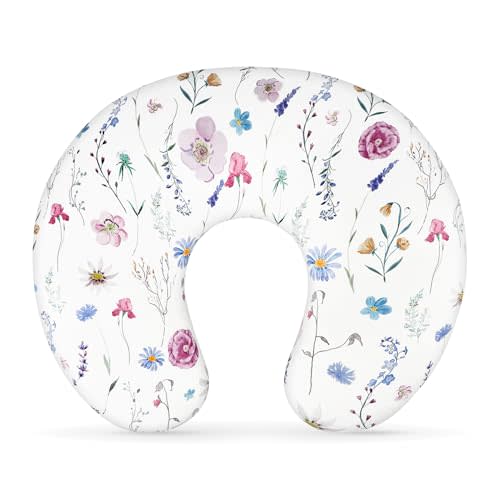 Nursing Pillow Cover Breastfeeding Pillow Slipcover for Moms Soft Breathable Organic Knit Fabric Newborn Infant Feeding Pillow Covers for Baby Girl Boy, Stylish Floral