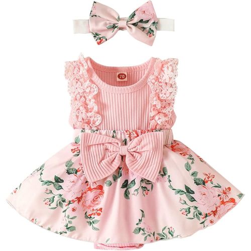 Baby Girl Clothes Newborn Romper Dress Infant Lace Ruffle Sleeveless Summer Outfits with Headband 0-12 Months