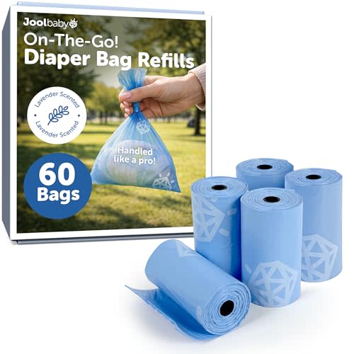 Jool Baby Disposable Diaper Bag Refills for Diaper Bag Dispenser (5 Rolls, 60 Count) – Lavender-Scented Odor-Controlling Diaper Sacks – Fits Any On-the-Go Dispenser