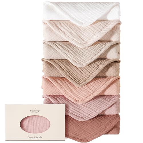 Konssy Muslin Baby Burp Cloths Sets for Unisex- 7 Pack Soft 100% Cotton Burping Clothes for Newborn,Baby Girls and Boys