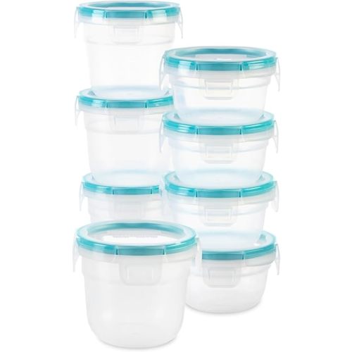 Snapware Plastic Total Solution 16-Pc Food Storage Containers Set, (4) 2-Cup & (4) 1.2-Cup Round Meal Prep Container, Plastic BPA-Free Lids with 4 Locking Tabs, Microwave, Dishwasher, and Freezer Safe