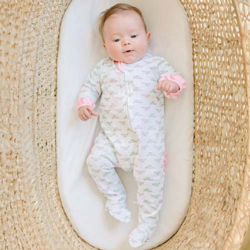 Alligator Pie Print Zip Footie - Pink