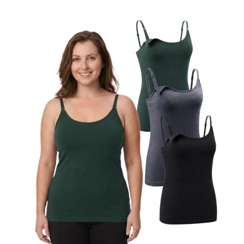 Under Control 3-Pack 76% Premium Modal Nursing Cami Tank Tops with Built-in Bra, Breastfeeding Maternity Camisole Tops