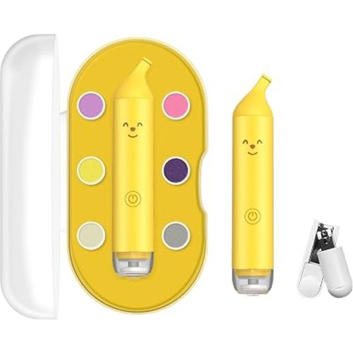 Baby Nail File Electric, Gentle Baby Nail Trimmer Electric, Baby Nail Clipper with Night Light, 6 Grinding Head Replacement Pads, USB C Rechargable, Yellow