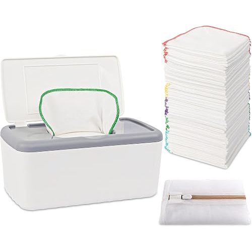 FAMOPLAY 54 Packs Flannel Cloth Baby Wipes with Dispenser, Reusable Natural Skin-Friendly Baby Wipes, Body Face Hand Washcloth Essential for Cloth Diapers 8x8 inch