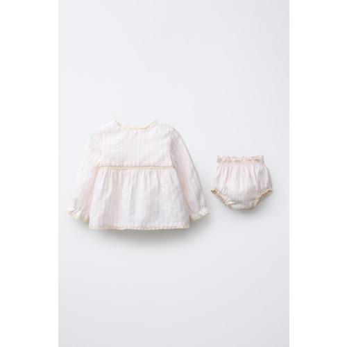 SEERSUCKER STRIPED LACE SHIRT AND SHORTS SET - Pale pink | ZARA United States
