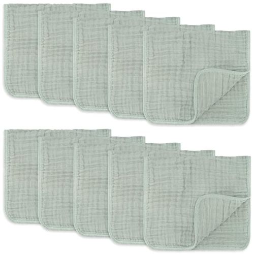 Comfy Cubs Muslin Burp Cloths Large 100% Cotton Hand Washcloths for Babies, Baby Essentials 6 Layers Extra Absorbent and Soft Boys & Girls Baby Rags for Newborn Registry (Fern 10-Pack, 20" X10")