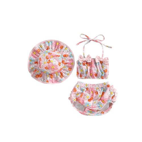 DcoolMoogl Baby Girl Swimsuit 3 6 9 12 24 Months Infant Fruit Print Bathing Suit Bikini Sets Swimwear Summer Beach 3Pcs Outfit