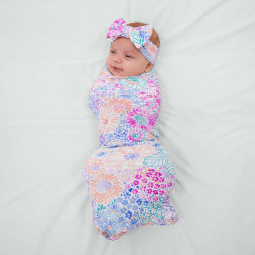 Doodle Blooms Swaddle & Luxe Bow Headband Set – Little Sleepies