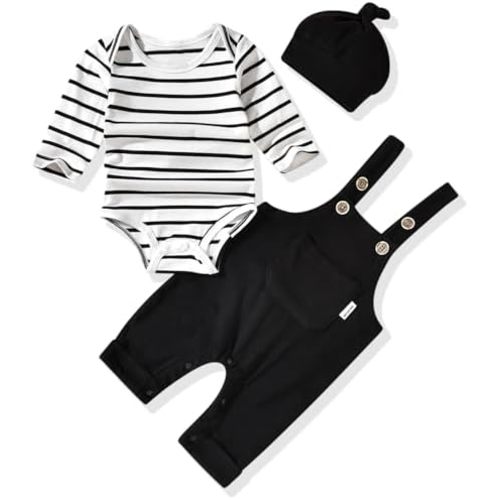 Unutiylo Baby Boy Outfits Long Sleeve Romper Suspenders Overall Pants Set Fall Winter Clothes With Hat