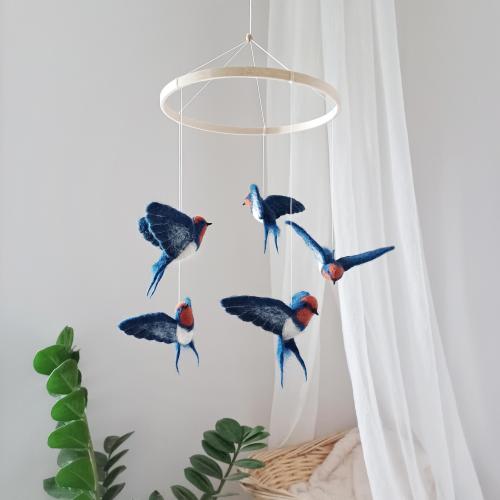 Bird mobile Farmhouse baby mobile birds Felted swallow mobile for nursery Birds baby mobile hanging ceiling girl Girl crib mobile Baby gift
