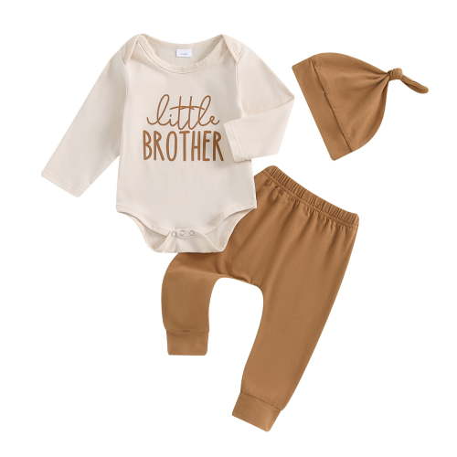 Curenmufel Baby Boy Outfits with Hat Baby-boys Bodysuits Long Sleeve and Pants Set 0 3 6 9 12 18 24 Months (Beige,0-1 Months)