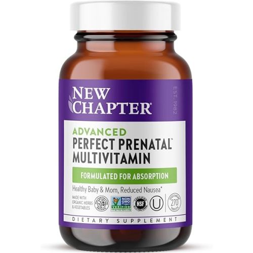 New Chapter Advanced Perfect Prenatal Vitamins, 270ct, Made with Organic, Non-GMO Ingredients for Healthy Baby & Mom - Folate (Methylfolate), Whole-Food Fermented Iron, Vitamin D3 + Ginger