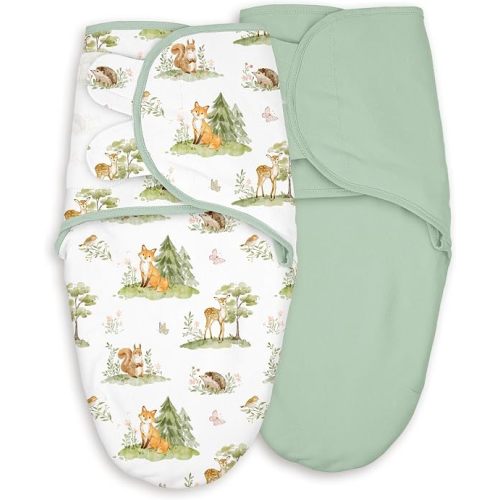 Cotton Baby Swaddles for Newborn, Soft & Snug Newborn Swaddle 0-3 Months Sleep Sack Helps Calm Startle Reflex, 2-Pack Wrap Nursery Swaddling Blankets Green Jungle Animals
