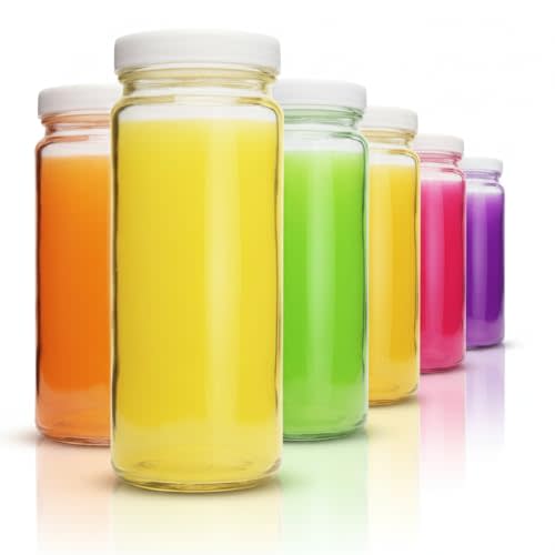 16oz Glass Juice Bottles with Lids - 6 Pack Wide Mouth Glass Water Bottles for Juices, Smoothies, Beverage Storage - Durable, Reusable, Dishwasher Safe, Glass Bottles for Juicing (White Caps)