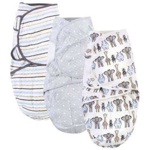 Hudson Baby Infant Boys Quilted Cotton Swaddle Wrap 3pk, Royal Safari, 0-3 Months