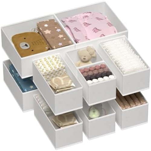 12 Pack Baby Clothes Organizer, Dresser Drawer Organizer for Baby Clothing, Foldable Fabric Closet Drawer Storage Bins, Dresser Dividers for Bra, Socks, Ties, Scarf