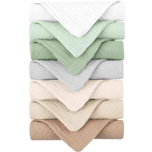 Baby Muslin Washcloths 7-Pack, 100% Cotton Baby Bath Washcloths, Soft & Absorbent Wash Cloths and Burp Cloths for Newborn Kids Girls & Boys, 11x11 inches