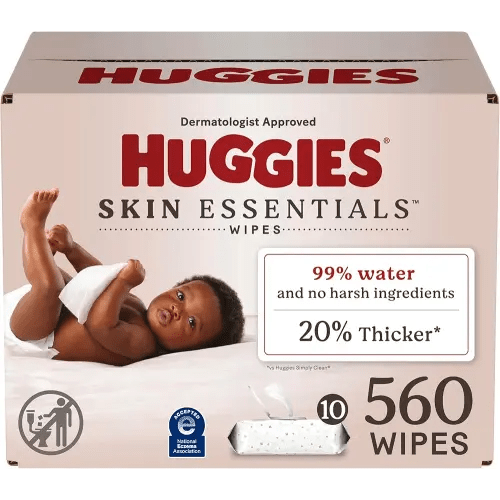 Huggies Skin Essentials Baby Wipes, Hypoallergenic, 99% Water, 10 Flip Top Packs (560 Wipes Total)