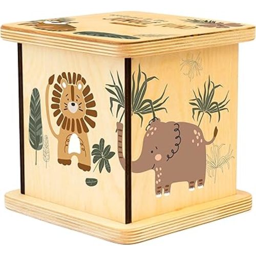 Wooden Piggy Bank for Kids and Adults, Gifts Handmade in USA by BloomOwl, Money Coin Bank, Saving Banks for Kids, Gifts for Baby Boys and Girls (Earthy Jungle)