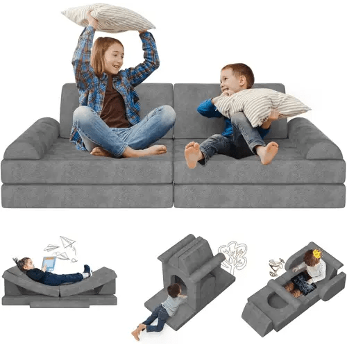 Modular Kids Play Couch Convertible-Toddler&Kids Sofa,DIY Creative Kids Couch for Playroom,Nursery,10pcs Kids Modular Couch for Play,Imagination& Relaxation