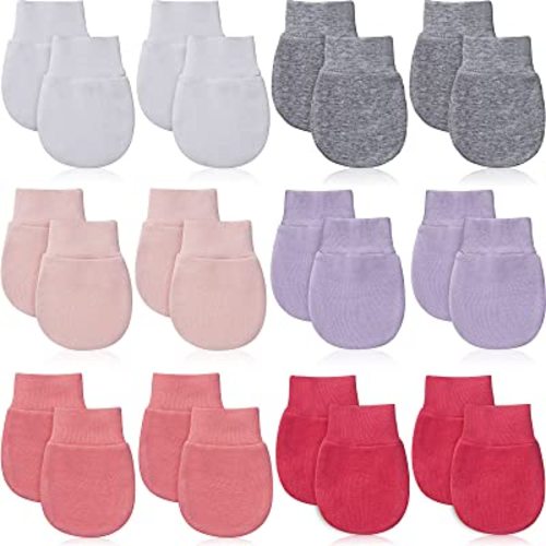 12 Pairs Newborn Baby Mittens Infant Toddler Gloves No Scratch Mittens Gloves for 0-6 Months Baby Boys Girls (Light Gray, White, Light Purple, Light Pink, Pink, Rose, Cute)