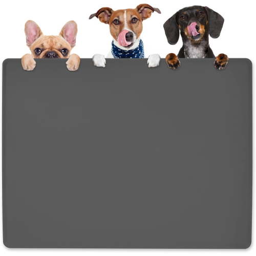 KVK 39.4X29.5in Dog Cat Food Mat, Large Silicone Pet Feeding Mat for Prevent Feeding Spills, Dog Bowl Mat for Floors Non-Slip Waterproof, Dark Grey