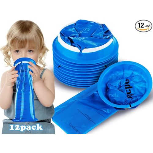 Valchoose 12 Pack Kids Vomit Bags Disposable, 800ml Leak-Proof Emesis Bags | Hospital Grade Motion Sickness Bags for Car Kids Lifesaver, Portable Puke Bags for Car Sick, Chemo, Road Trip, AirPlane(Blue)
