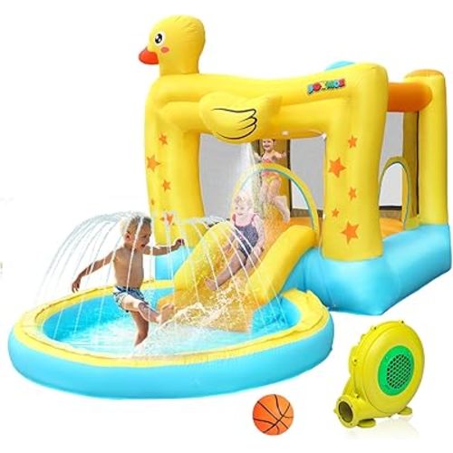 (2025 New) JOYMOR Water Slide Bounce House w/Ball Pit, Slide, Sprinklers, Toddler Bounce House Castle Indoor Outdoor, Inflatable Water Slide for Kids 3-6 (Air Blower, Carrying Bag Included)