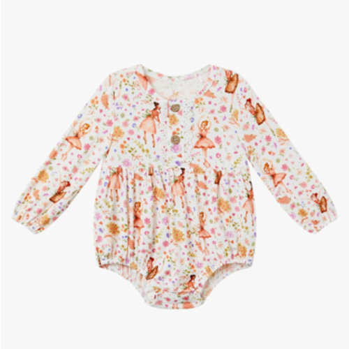 Bamboo Viscose Baby Girl Bubble Romper Infant Long Sleeve Ruffled Bodysuit