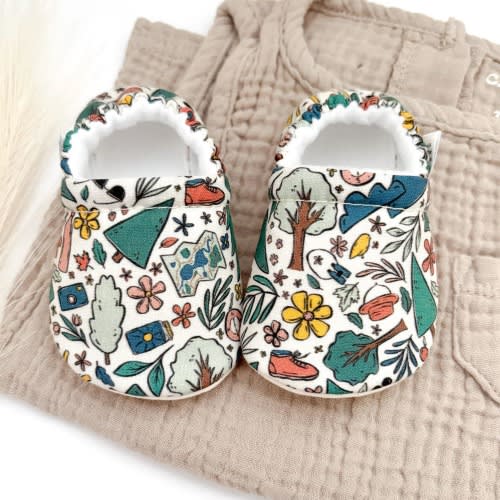 Adventure Print Baby Booties: Handmade Soft Sole Moccasins