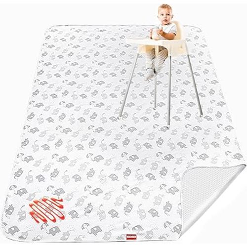 Large Splat Mat for Under High Chair, 54X72 Inch Elephant Washable