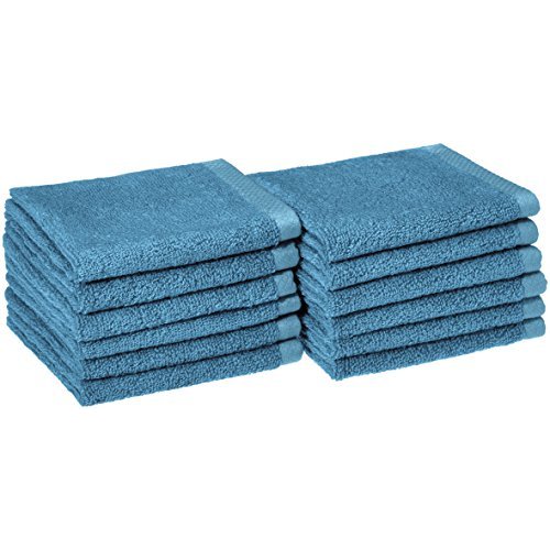 Amazon Basics Cotton Washcloths, Quick-Dry, 12" x 12", 12-Pack, Lake Blue
