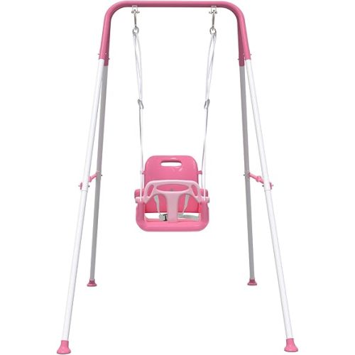 Multifunctional Toddler Swing, Foldable Baby Swing Outdoor & Indoor Use, Easily Installable and Storable Swing Sets for Backyard (Pink)