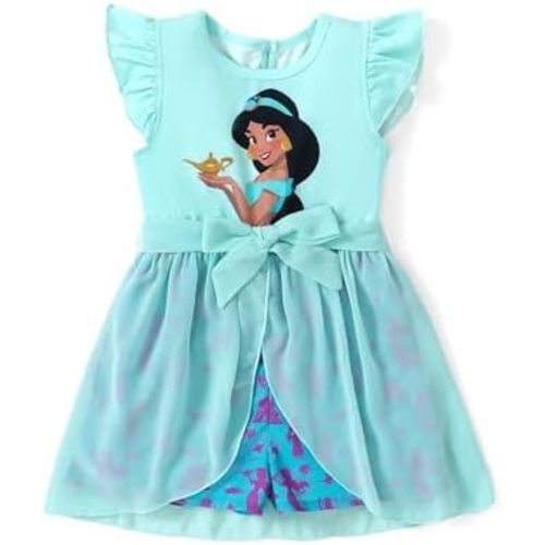 Disney Princess Frozen Elsa Minnie Mouse Stitch Toddler Girl Romper With Skirt Overlay Summer Jumpsuit with Bow 2-6 Years