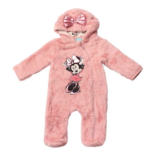 Magic Threadz Disney Clothes Minnie Mouse Baby Girls Plush Hooded Pram – Cozy Fleece Coverall with Ears for Infant (0/3M–6/9M)